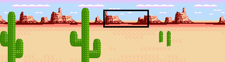 The ful background used for the Quick Draw Minigame in Kirby's Adventure on the NES. The small section used for the button is highlighted in black.