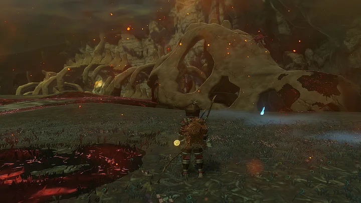 A picture the giant skeleton of a dragon like creature.